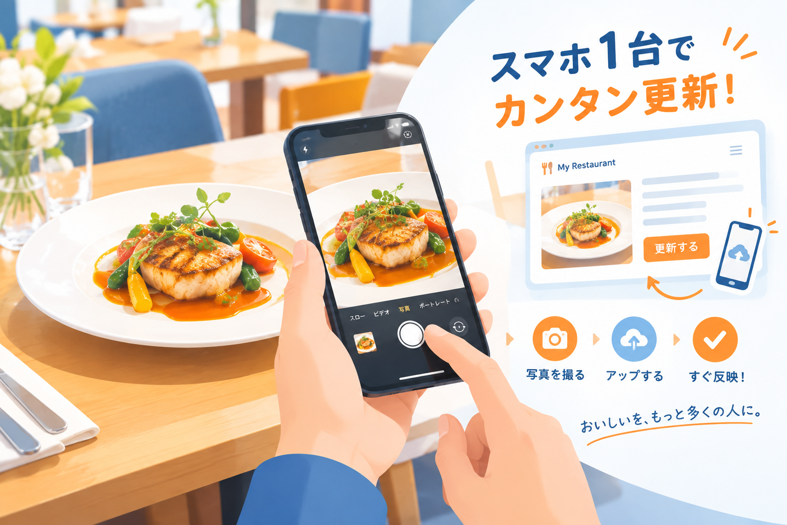 スマホで簡単にホームページ更新ができるイメージ